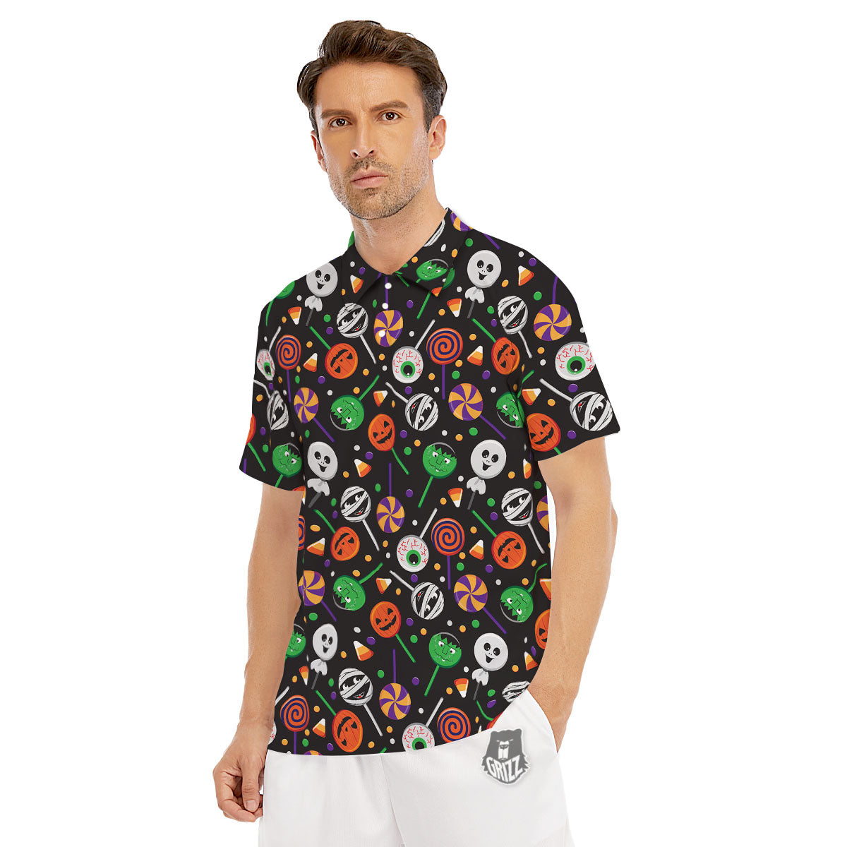 Candy Monsters Halloween Print Pattern Men's Golf Shirts-grizzshop