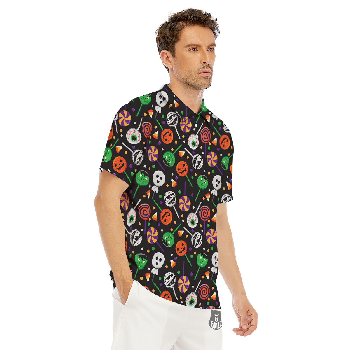 Candy Monsters Halloween Print Pattern Men's Golf Shirts-grizzshop