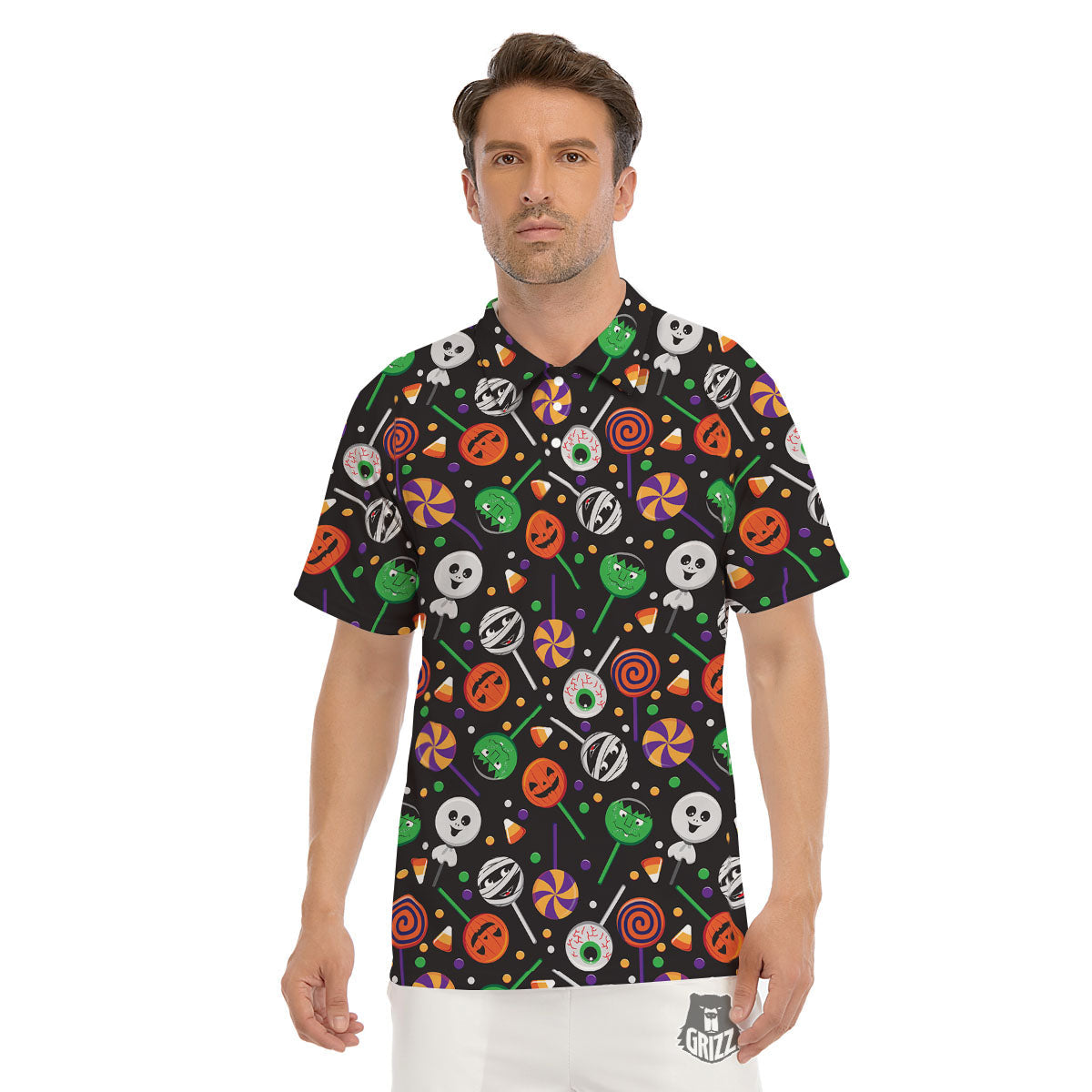 Candy Monsters Halloween Print Pattern Men's Golf Shirts-grizzshop