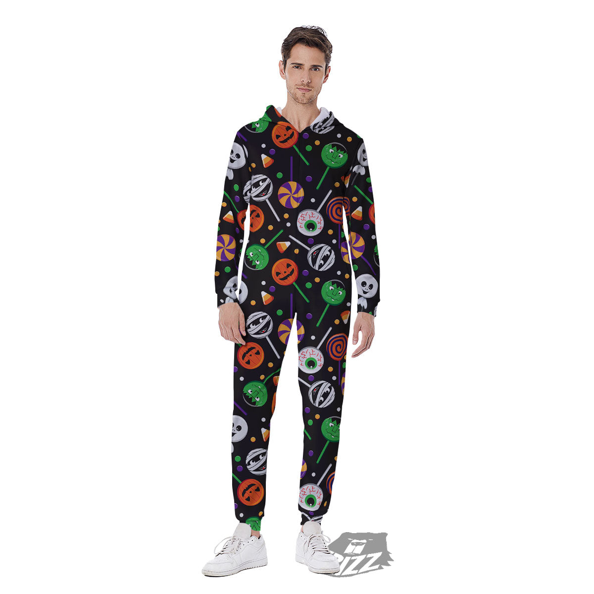 Candy Monsters Halloween Print Pattern Men's Jumpsuit-grizzshop