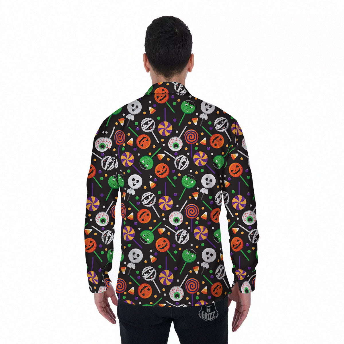 Candy Monsters Halloween Print Pattern Men's Long Sleeve Shirts-grizzshop