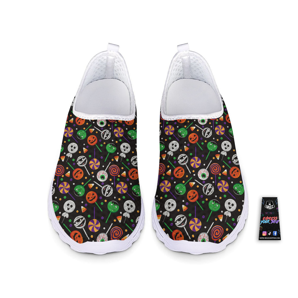Candy Monsters Halloween Print Pattern Nurse Shoes-grizzshop