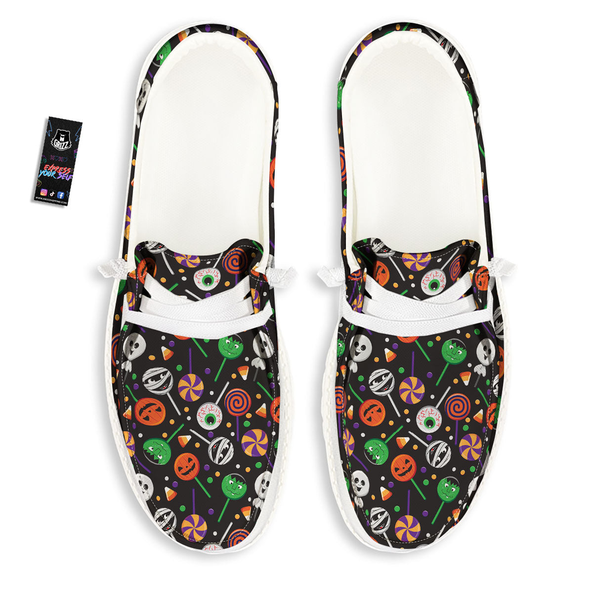 Candy Monsters Halloween Print Pattern White Loafers-grizzshop