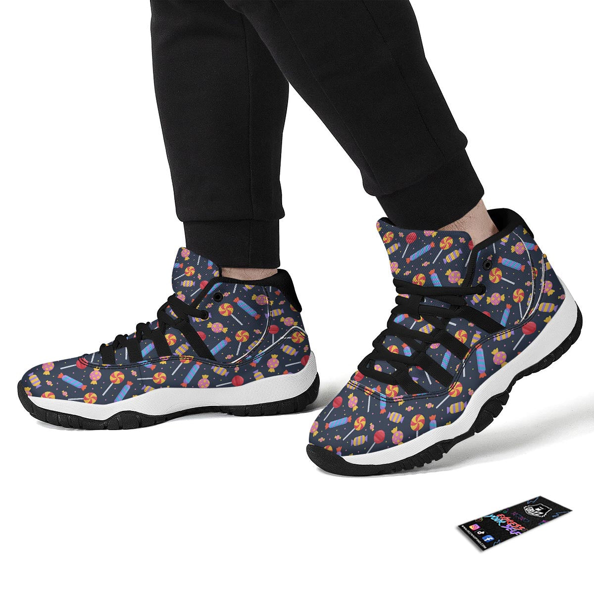 Candy Pattern Print Black Bball Shoes-grizzshop
