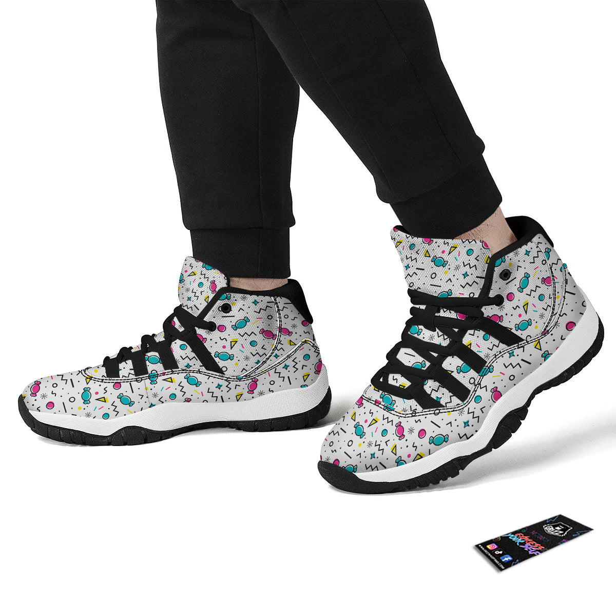 Candy Print Pattern Black Bball Shoes-grizzshop