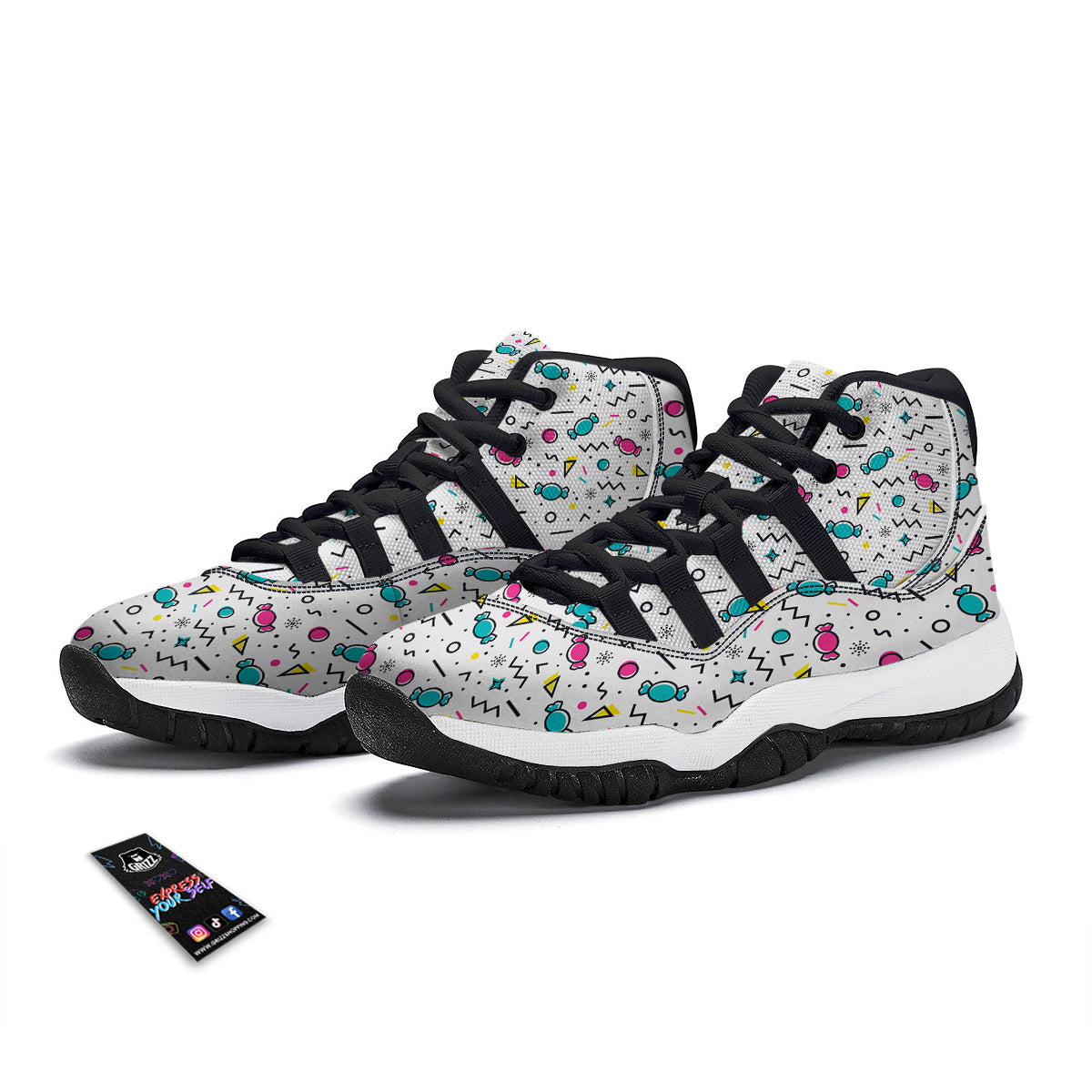Candy Print Pattern Black Bball Shoes-grizzshop