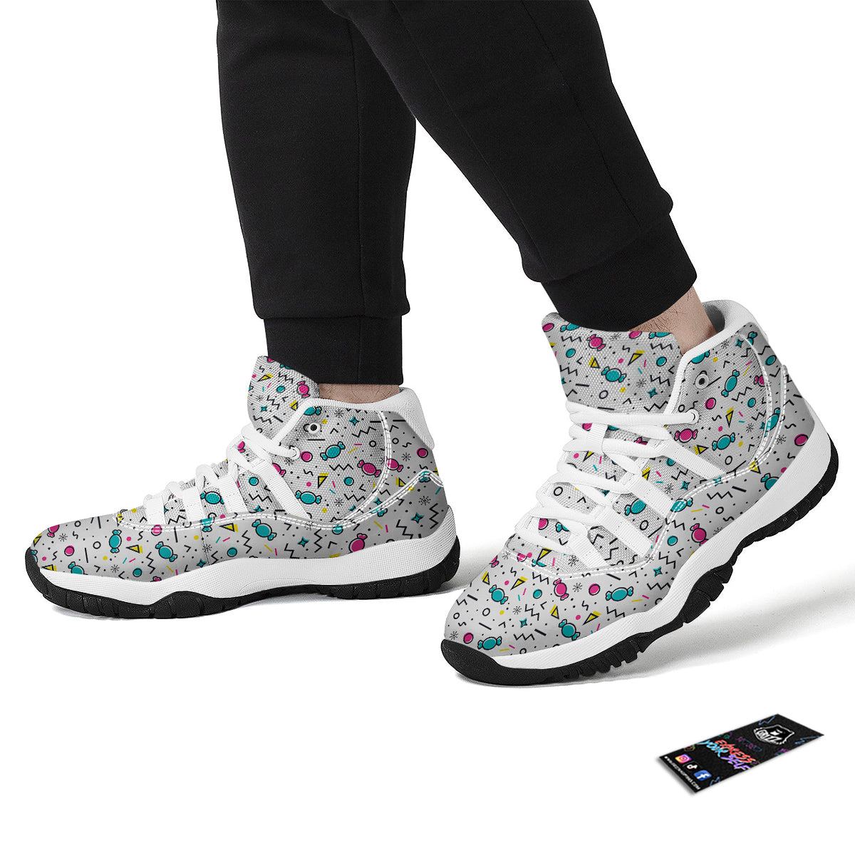 Candy Print Pattern White Bball Shoes-grizzshop