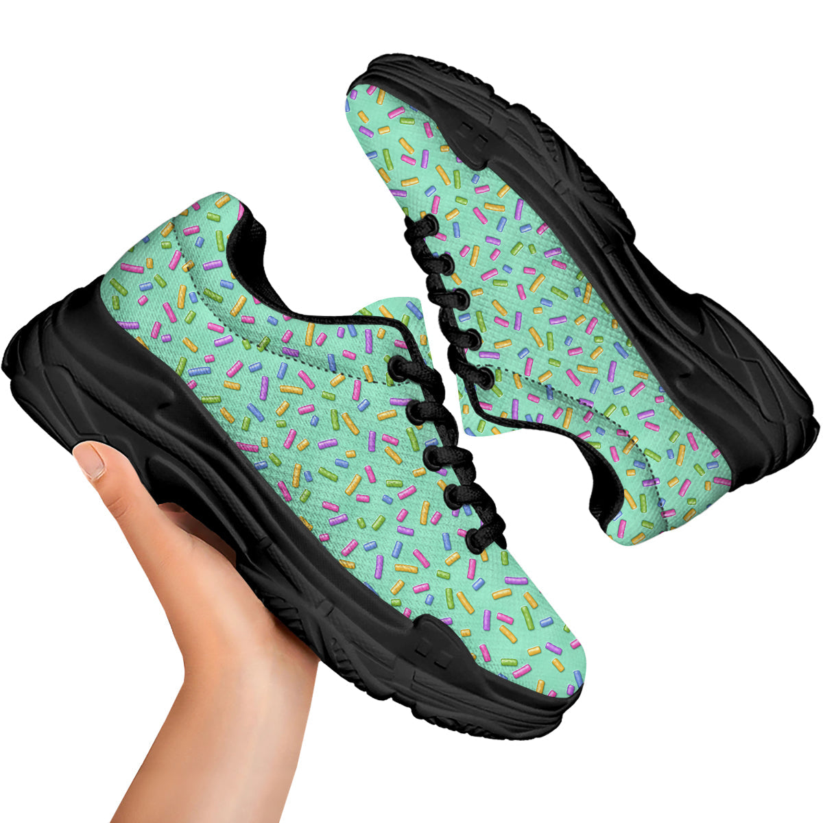 Candy Sprinkles Green Sweet Print Pattern Black Chunky Shoes-grizzshop