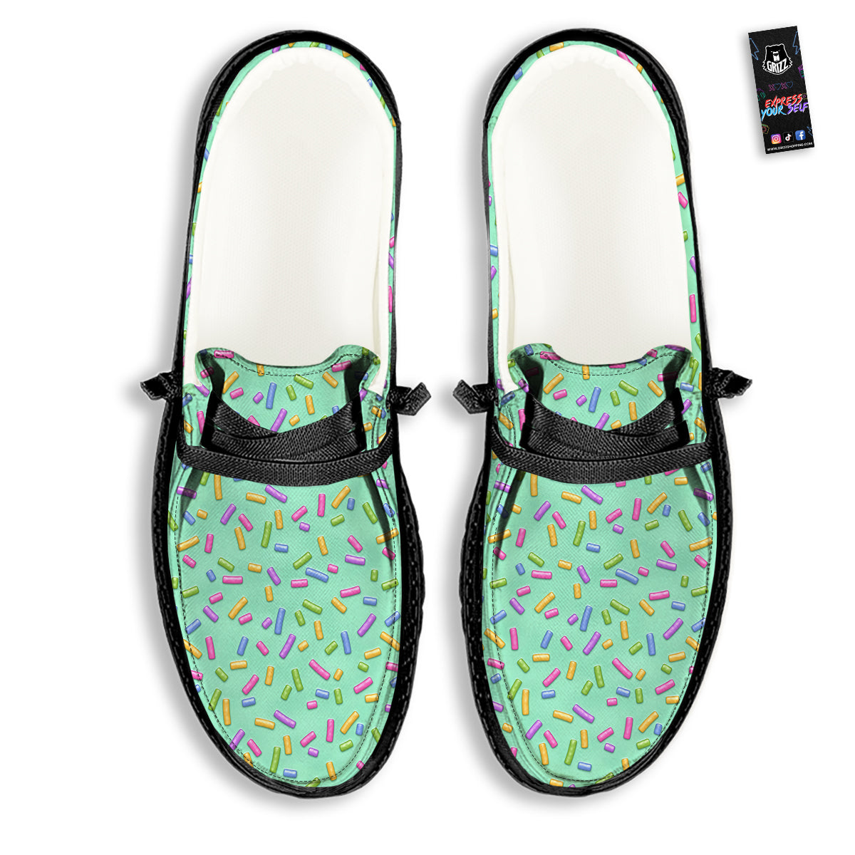 Candy Sprinkles Green Sweet Print Pattern Black Loafers-grizzshop