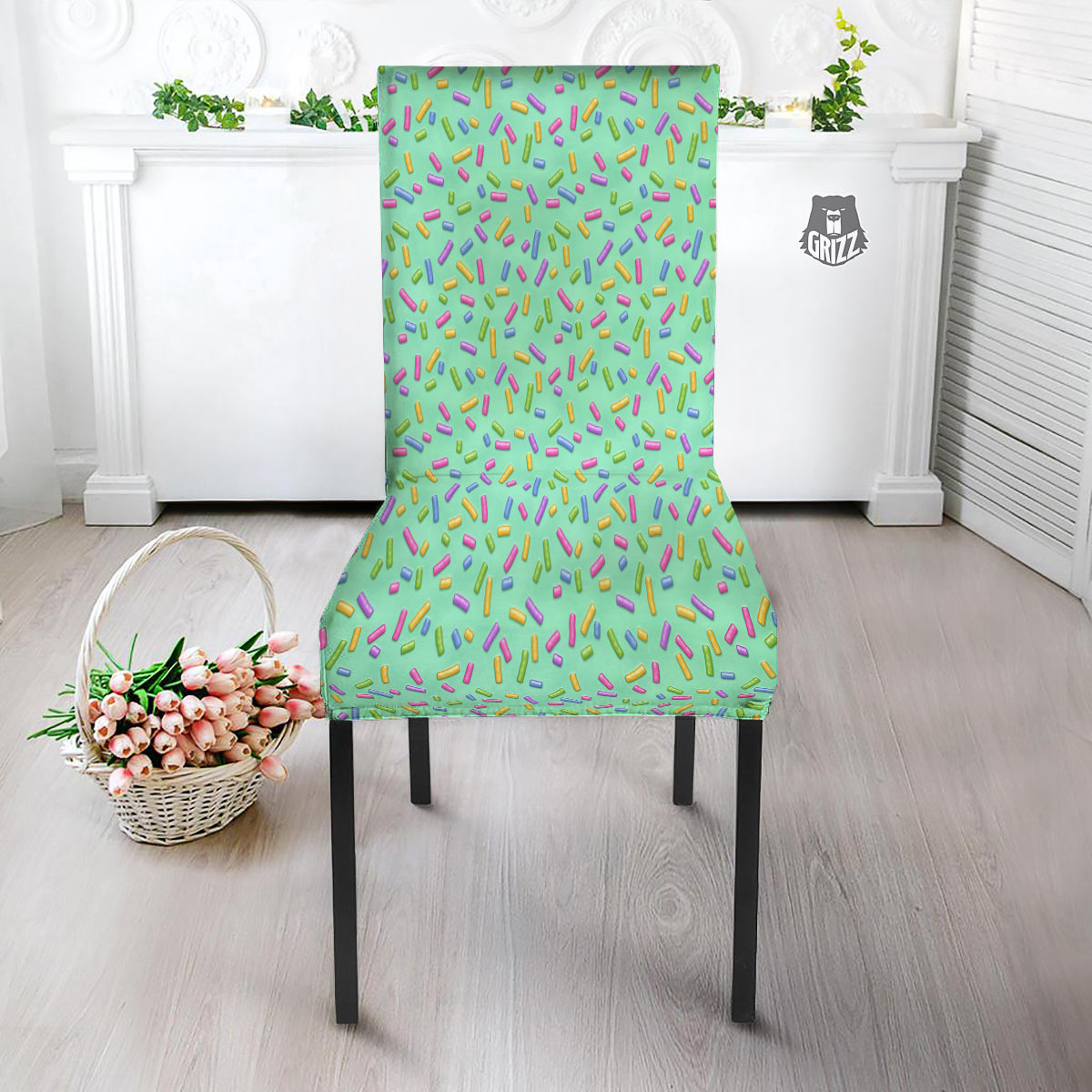 Candy Sprinkles Green Sweet Print Pattern Dining Chair Slipcover-grizzshop