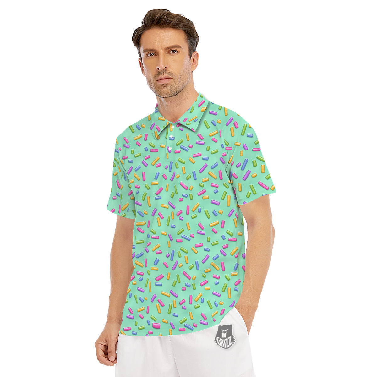 Candy Sprinkles Green Sweet Print Pattern Men's Golf Shirts-grizzshop