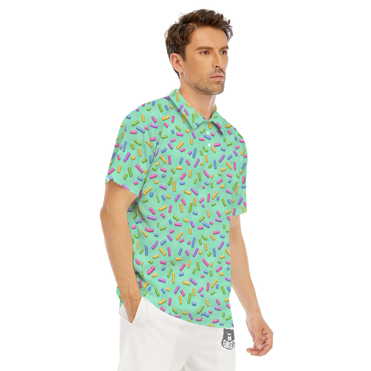Candy Sprinkles Green Sweet Print Pattern Men's Golf Shirts-grizzshop