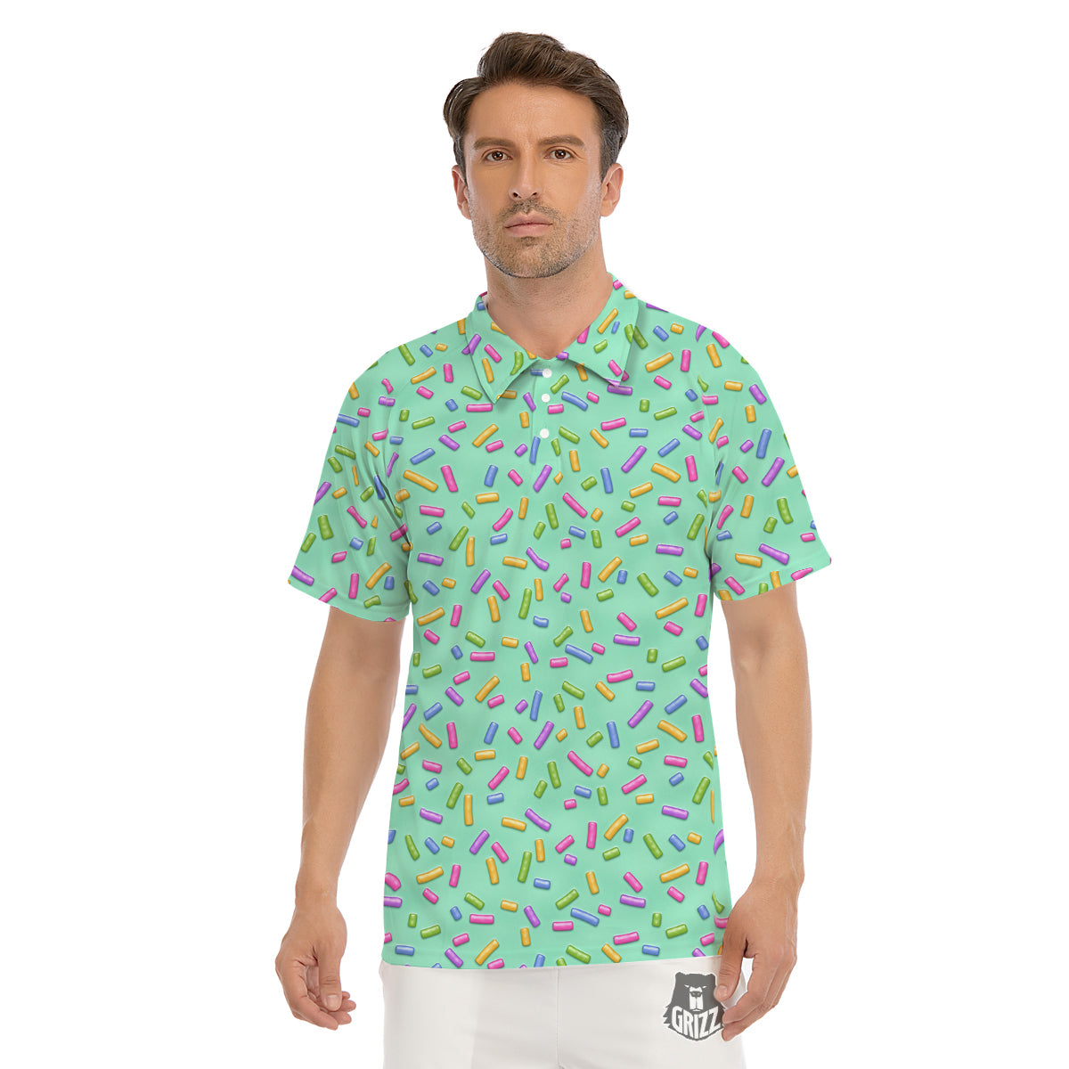 Candy Sprinkles Green Sweet Print Pattern Men's Golf Shirts-grizzshop