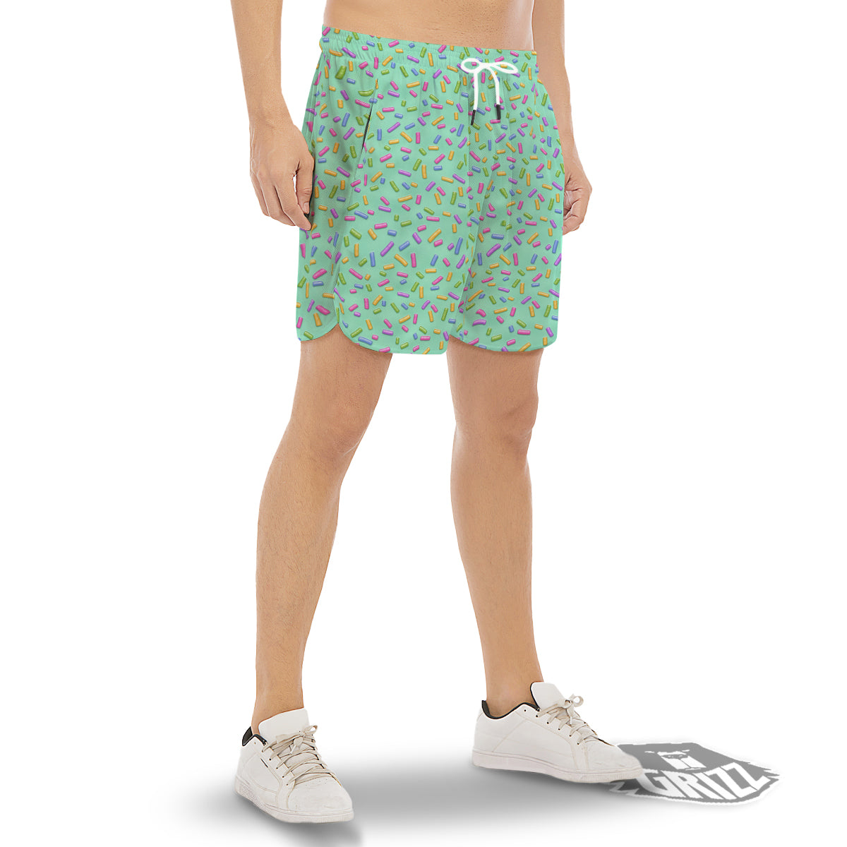 Candy Sprinkles Green Sweet Print Pattern Men's Gym Shorts-grizzshop