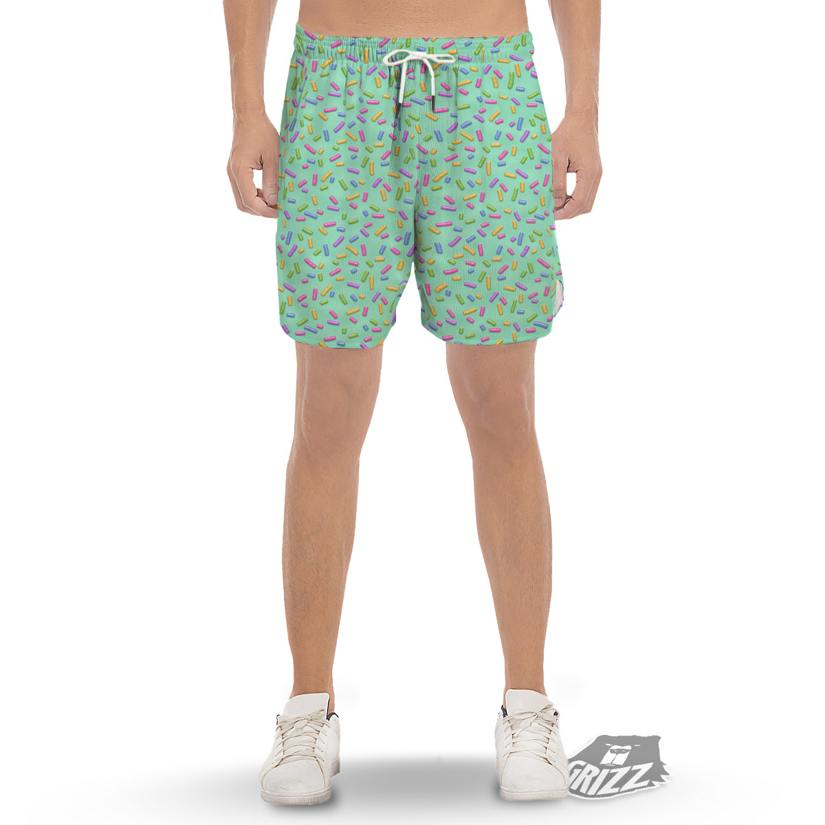Candy Sprinkles Green Sweet Print Pattern Men's Gym Shorts-grizzshop