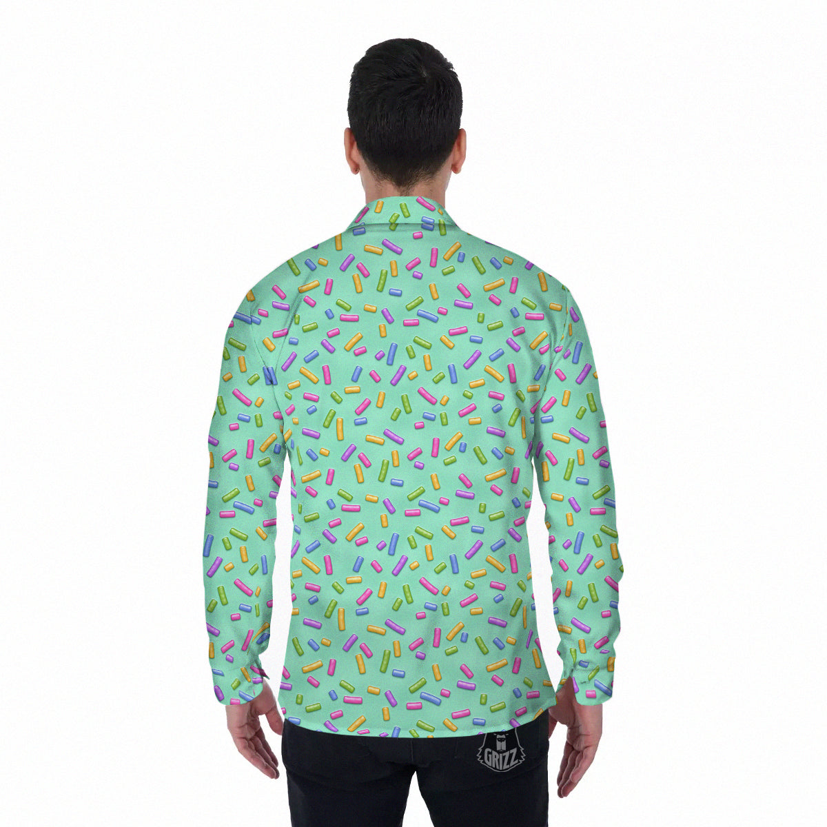 Candy Sprinkles Green Sweet Print Pattern Men's Long Sleeve Shirts-grizzshop