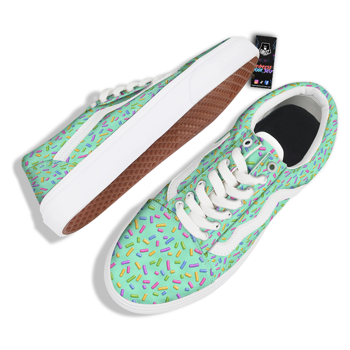 Candy Sprinkles Green Sweet Print Pattern Skate Shoes-grizzshop