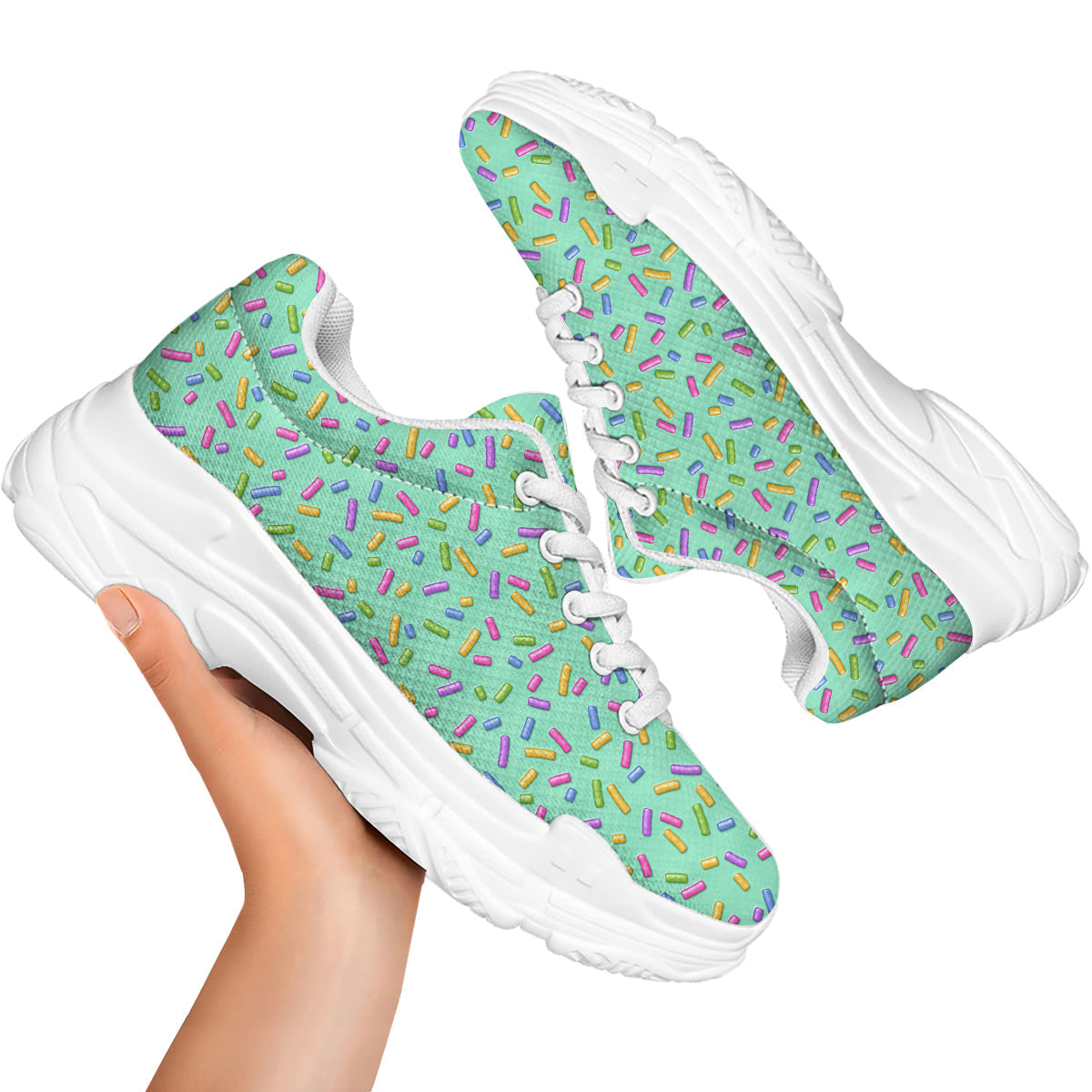 Candy Sprinkles Green Sweet Print Pattern White Chunky Shoes-grizzshop