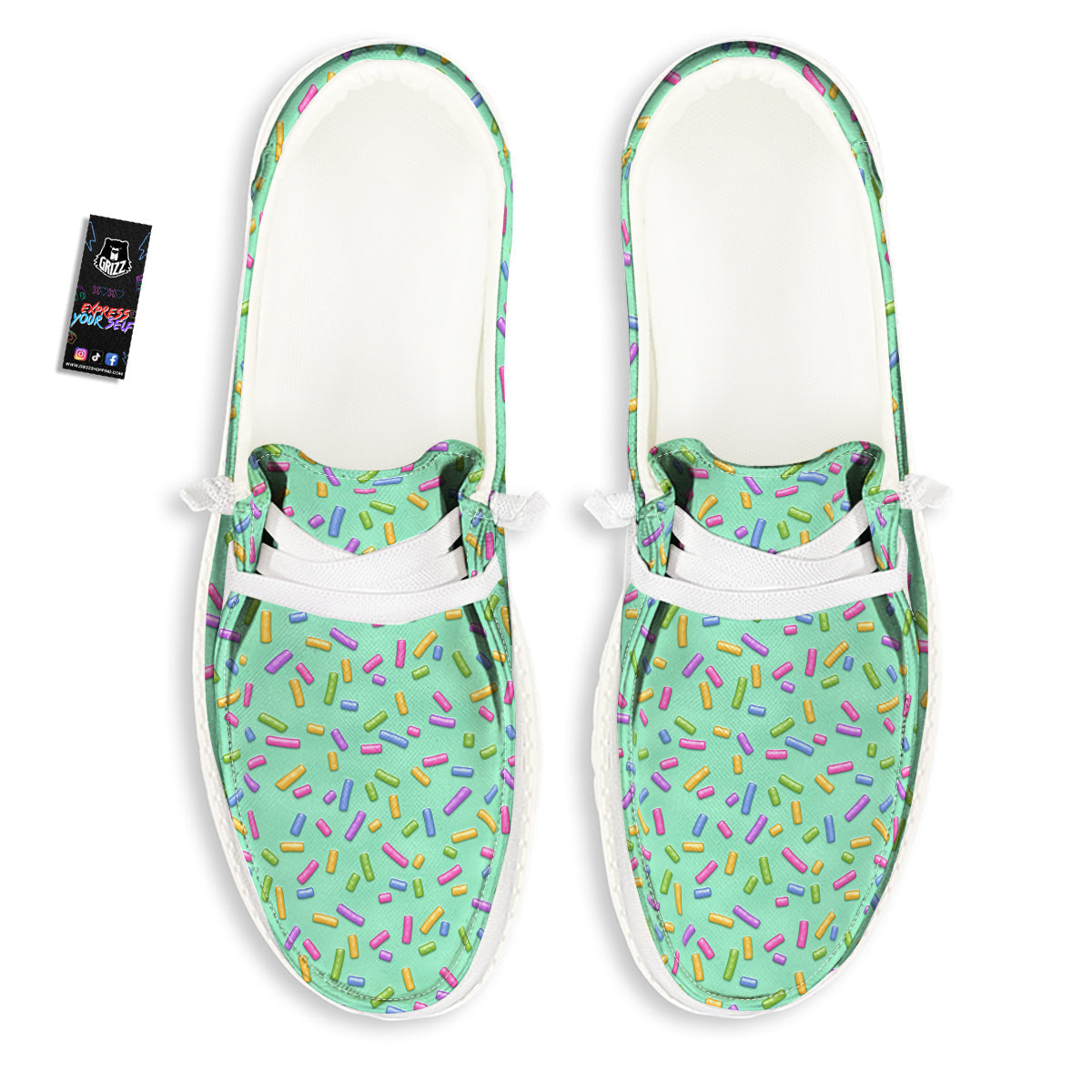 Candy Sprinkles Green Sweet Print Pattern White Loafers-grizzshop