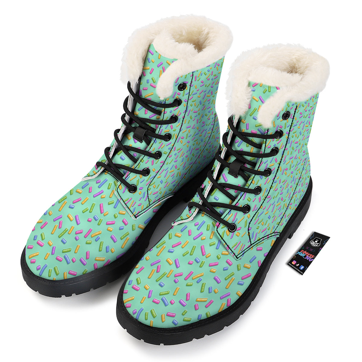 Candy Sprinkles Green Sweet Print Pattern Winter Boots-grizzshop
