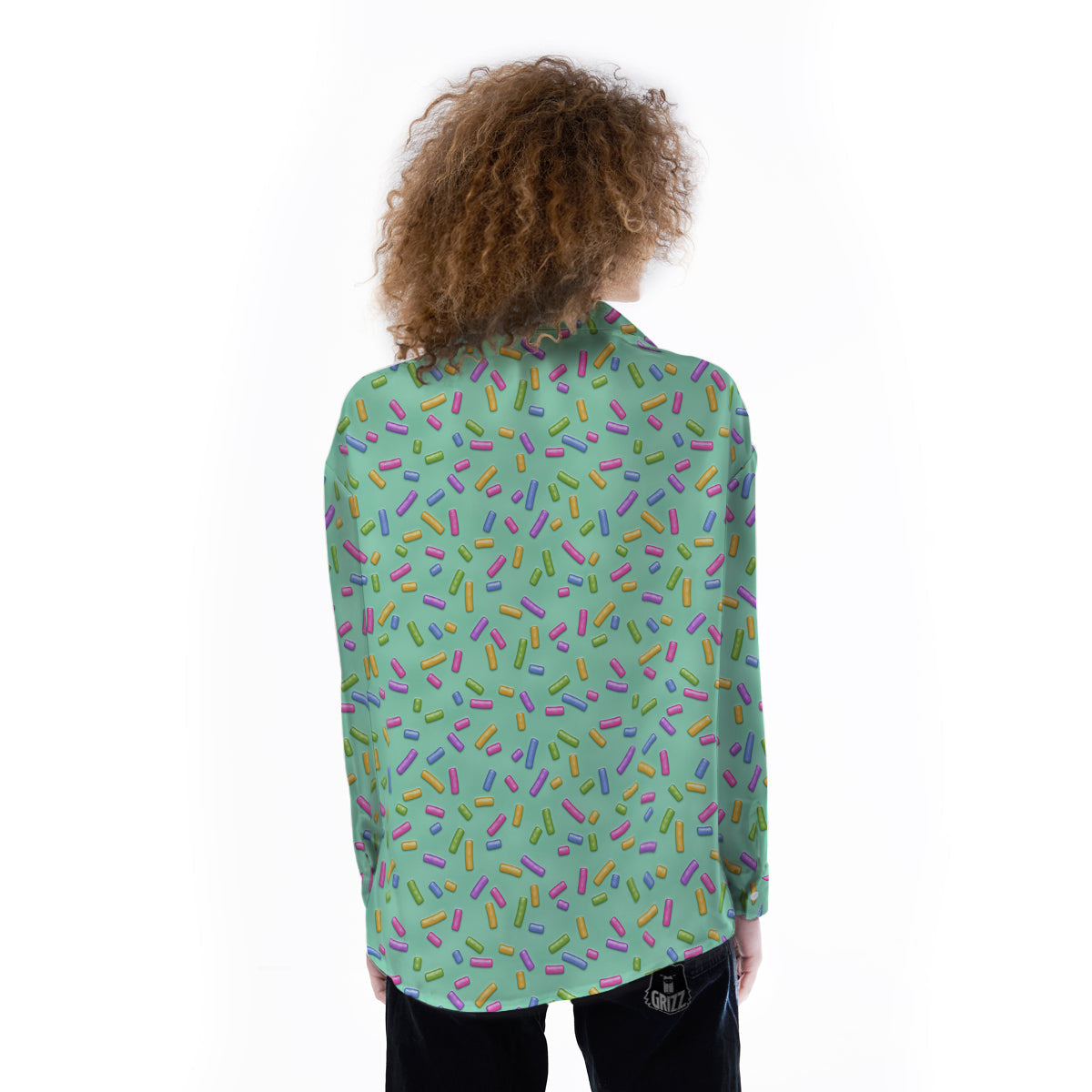 Candy Sprinkles Green Sweet Print Pattern Women's Long Sleeve Shirts-grizzshop