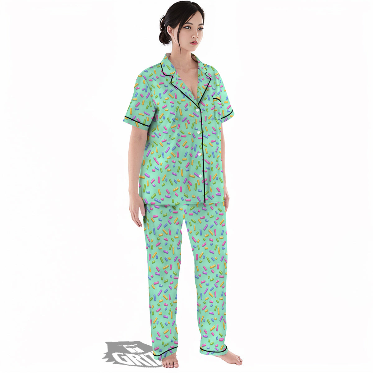 Candy Sprinkles Green Sweet Print Pattern Women's Pajamas Set-grizzshop