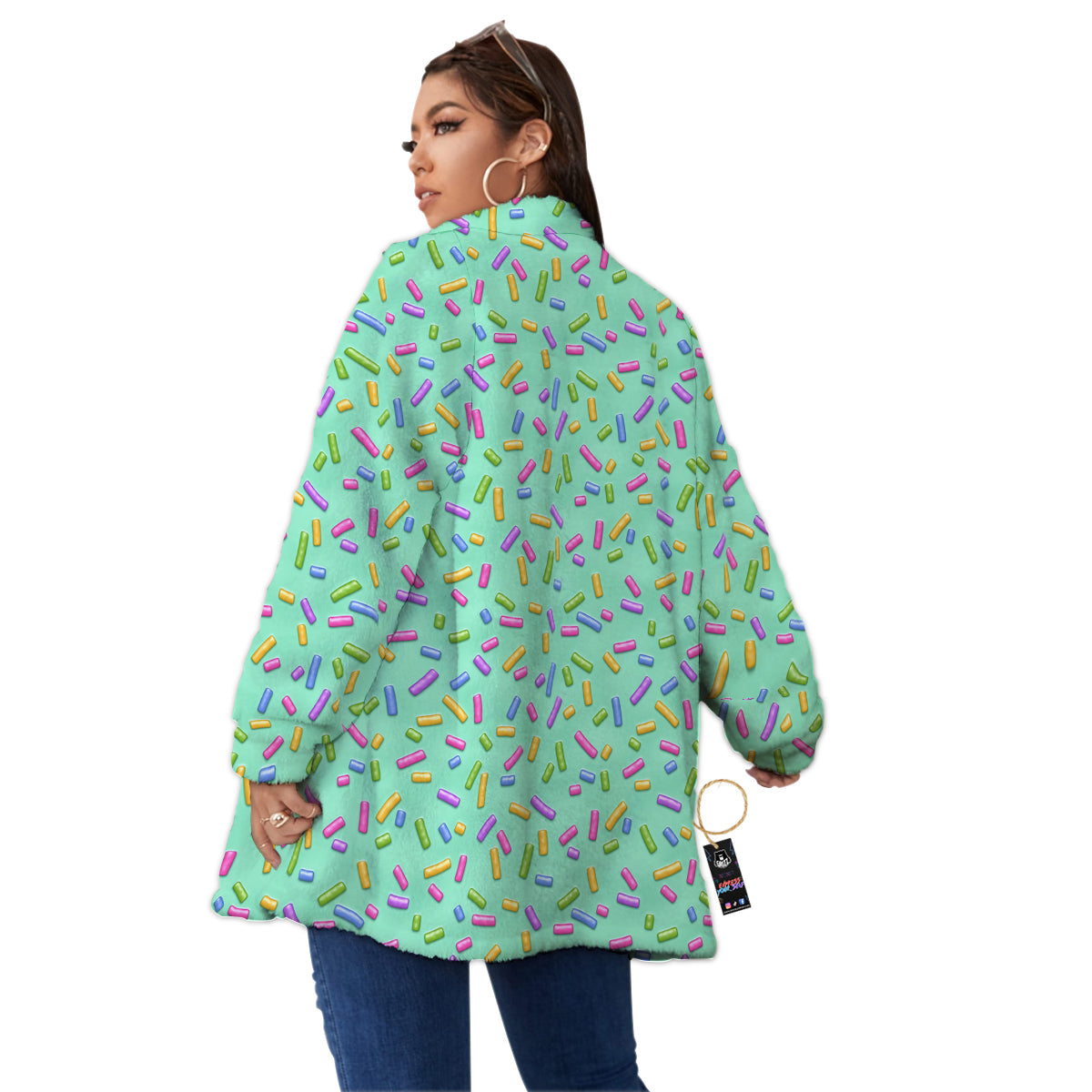 Candy Sprinkles Green Sweet Print Pattern Women's Sherpa Jacket-grizzshop