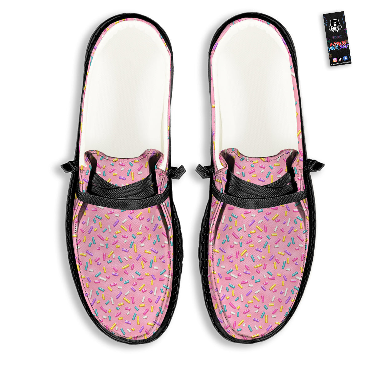 Candy Sprinkles Sweet Pink Print Pattern Black Loafers-grizzshop