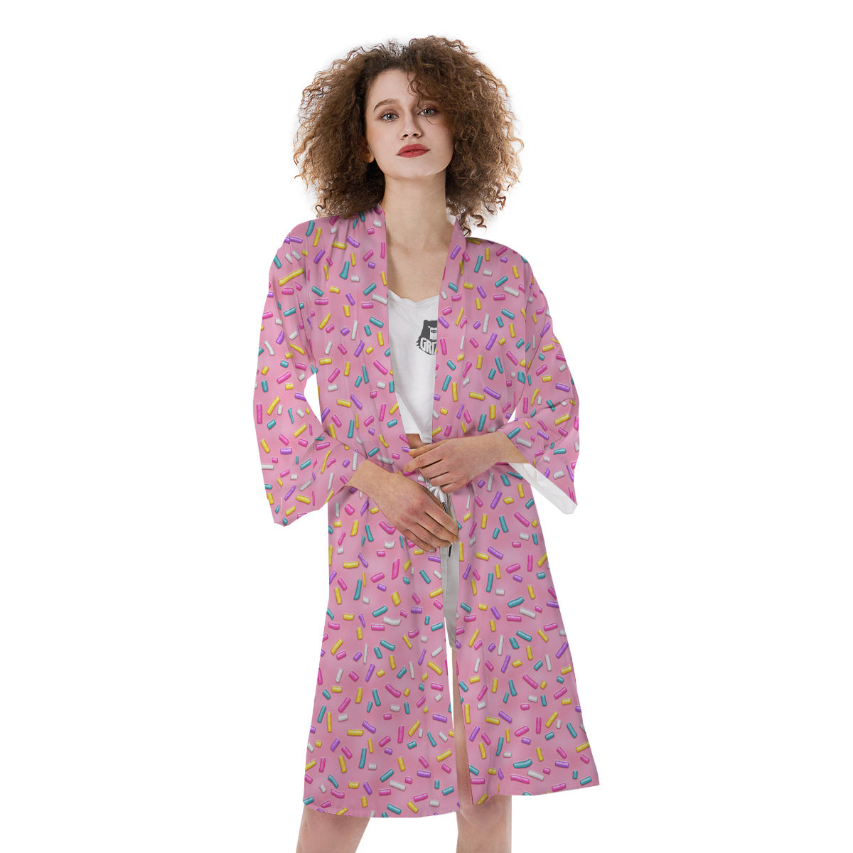 Candy Sprinkles Sweet Pink Print Pattern Kimono-grizzshop