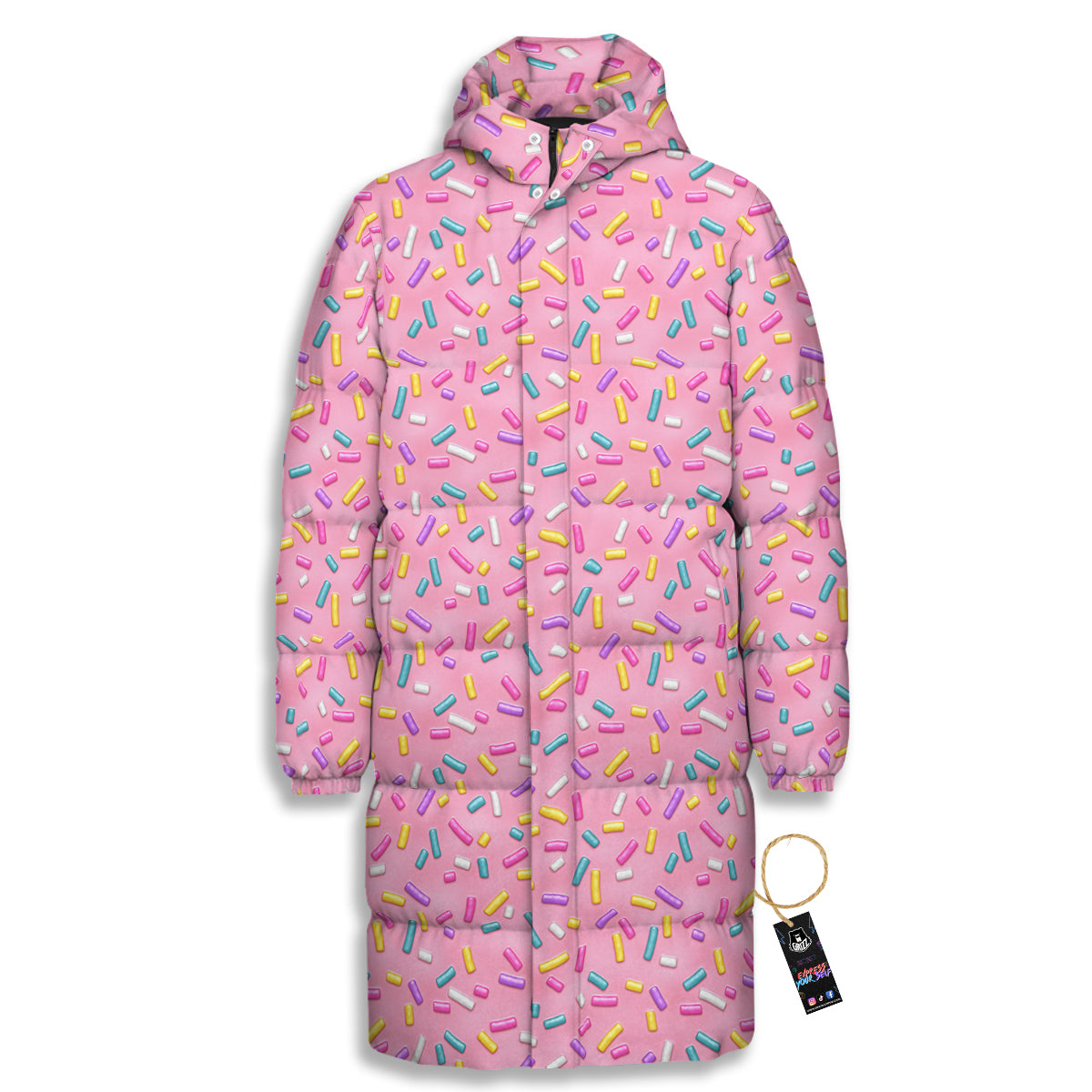 Candy Sprinkles Sweet Pink Print Pattern Long Down Jacket-grizzshop