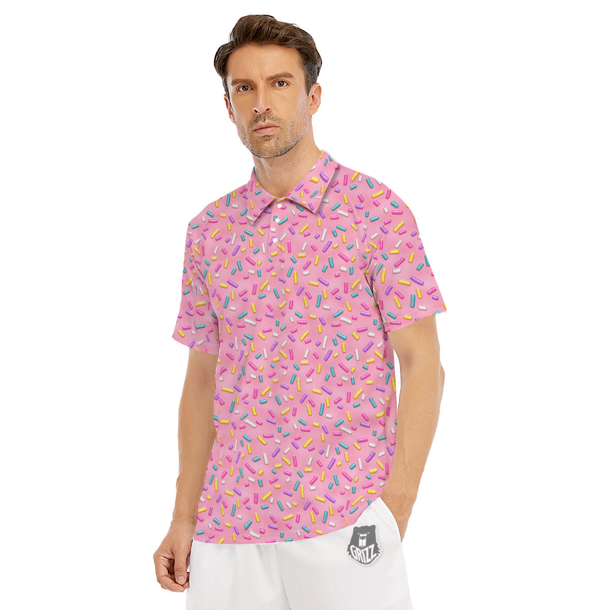 Candy Sprinkles Sweet Pink Print Pattern Men's Golf Shirts-grizzshop