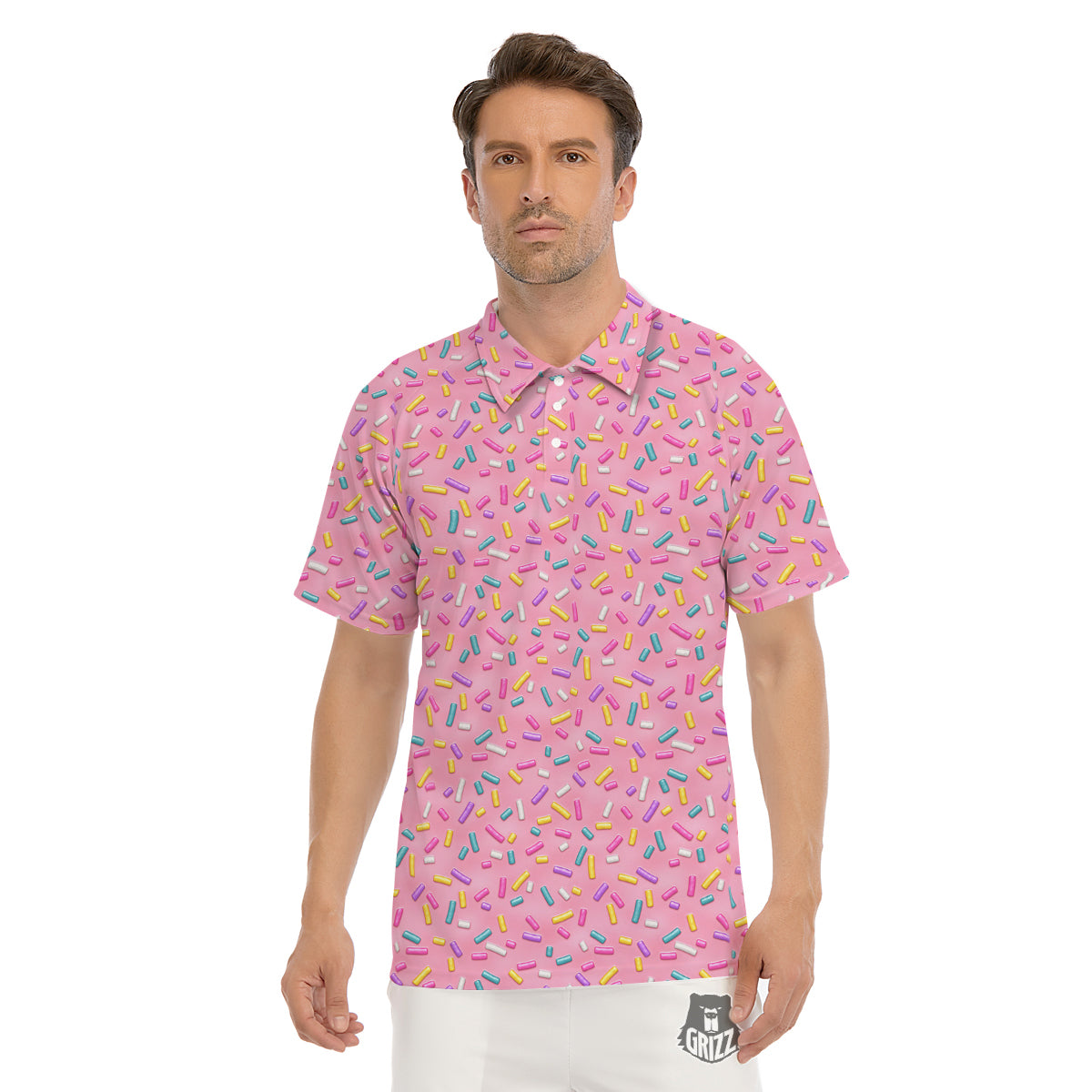 Candy Sprinkles Sweet Pink Print Pattern Men's Golf Shirts-grizzshop