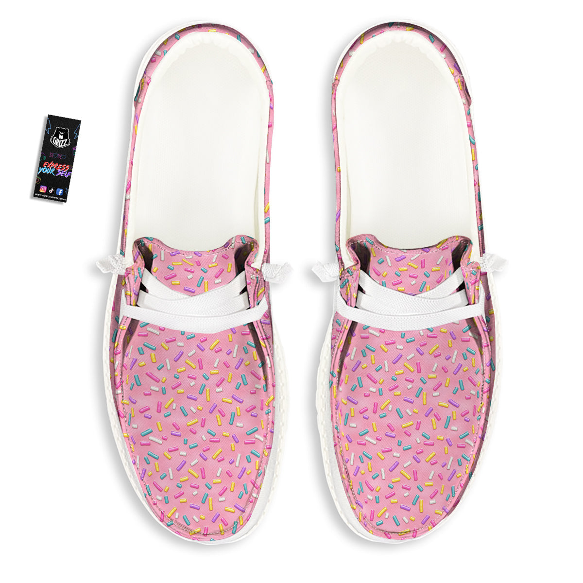 Candy Sprinkles Sweet Pink Print Pattern White Loafers-grizzshop