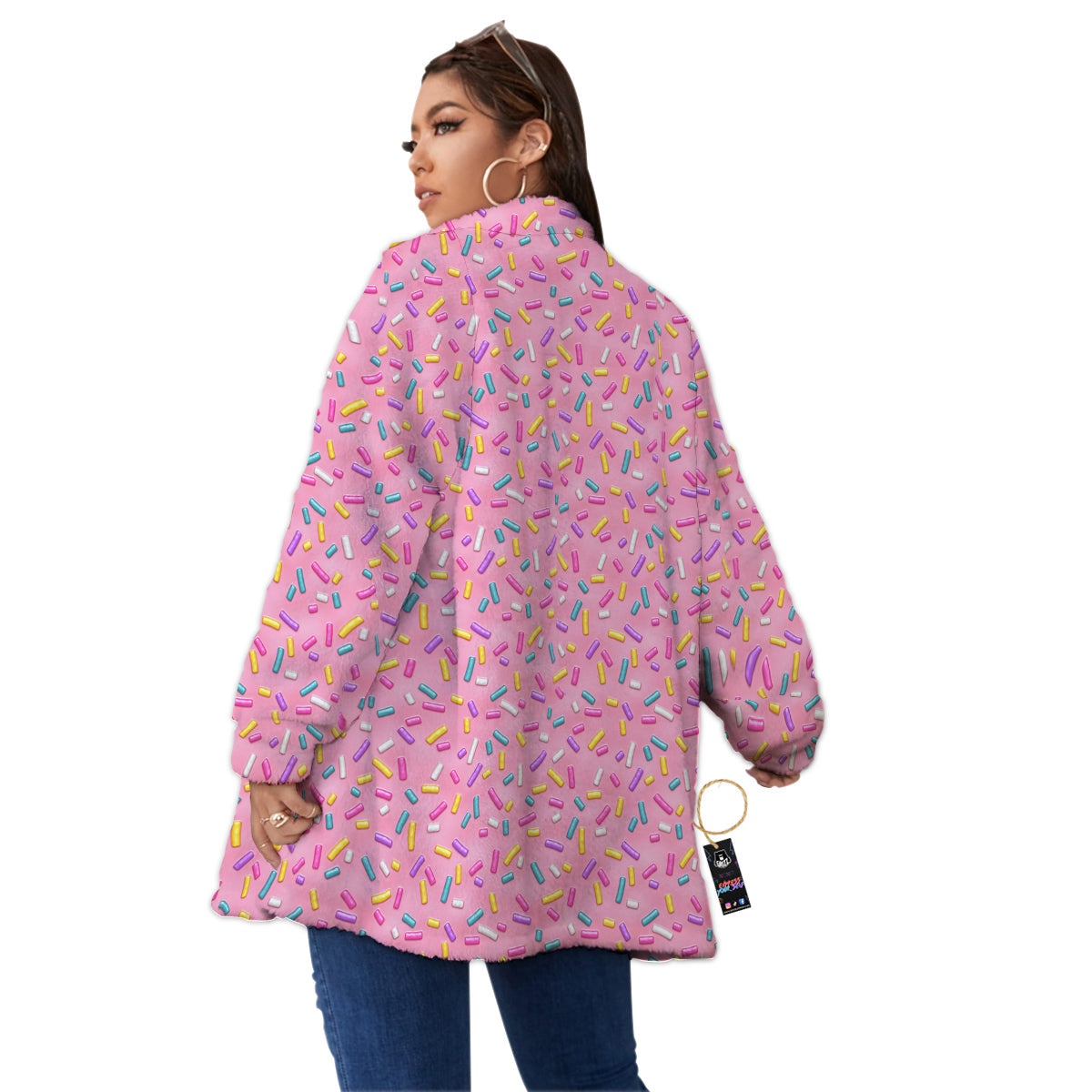Candy Sprinkles Sweet Pink Print Pattern Women's Sherpa Jacket-grizzshop