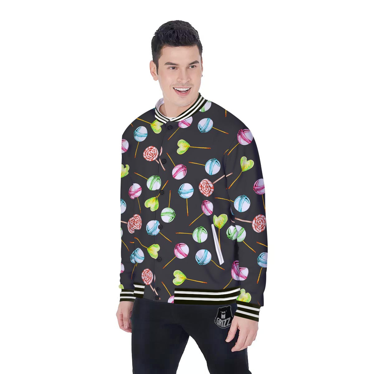 Candy Sweet Print Pattern Baseball Jacket-grizzshop