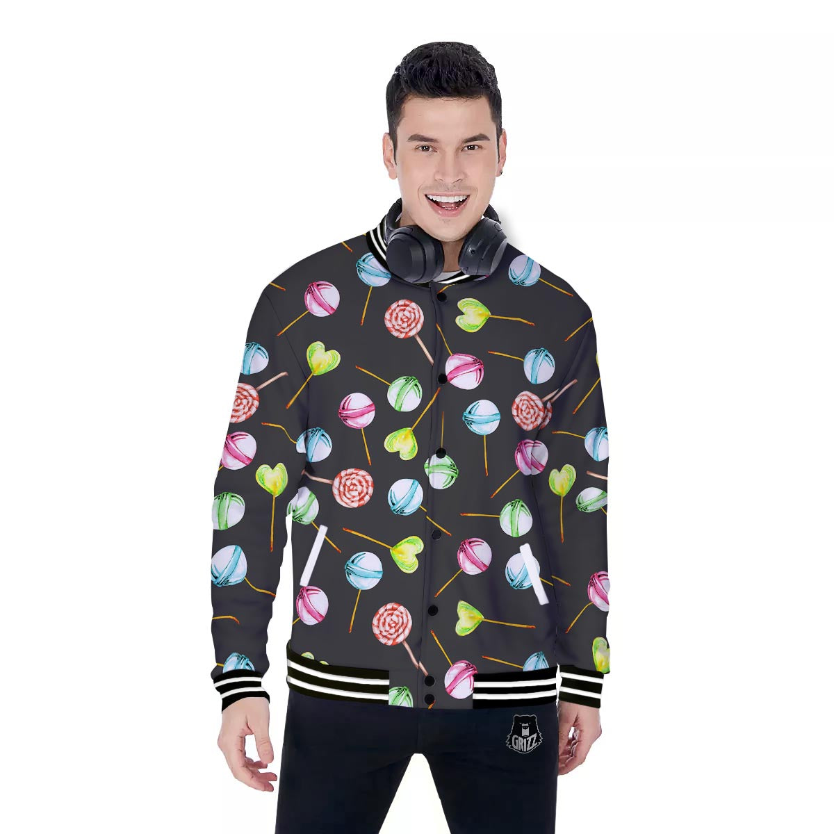 Candy Sweet Print Pattern Baseball Jacket-grizzshop