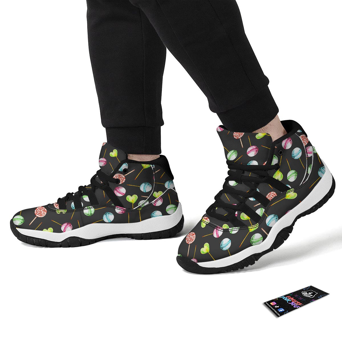 Candy Sweet Print Pattern Black Bball Shoes-grizzshop