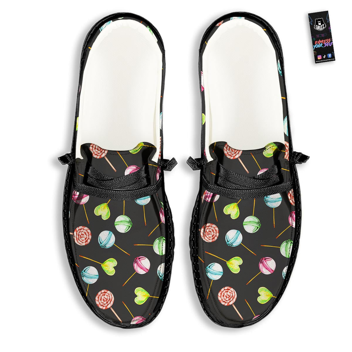 Candy Sweet Print Pattern Black Loafers-grizzshop