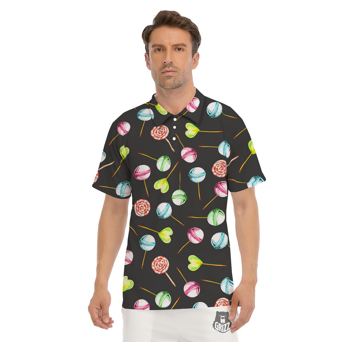 Candy Sweet Print Pattern Men's Golf Shirts-grizzshop