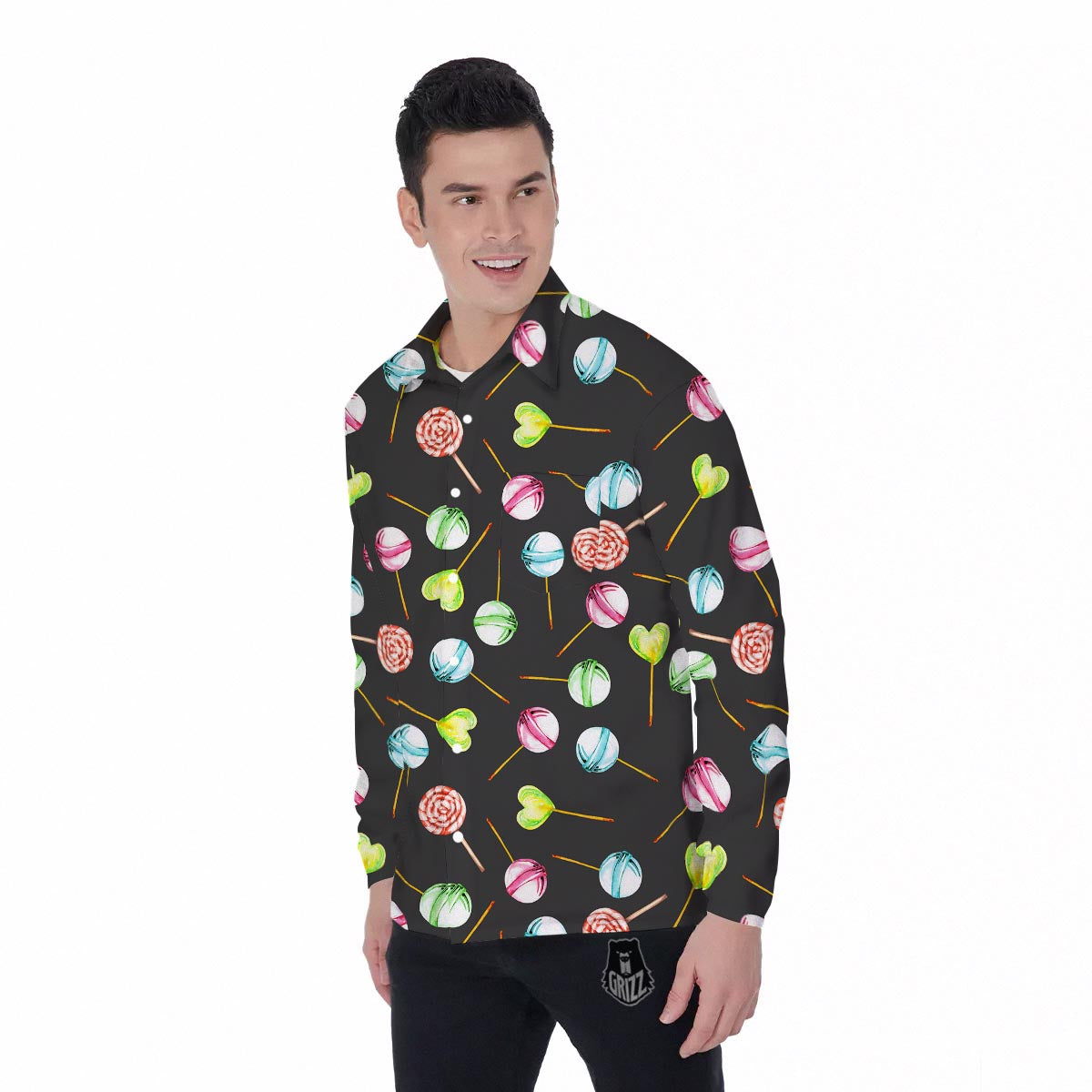 Candy Sweet Print Pattern Men's Long Sleeve Shirts-grizzshop