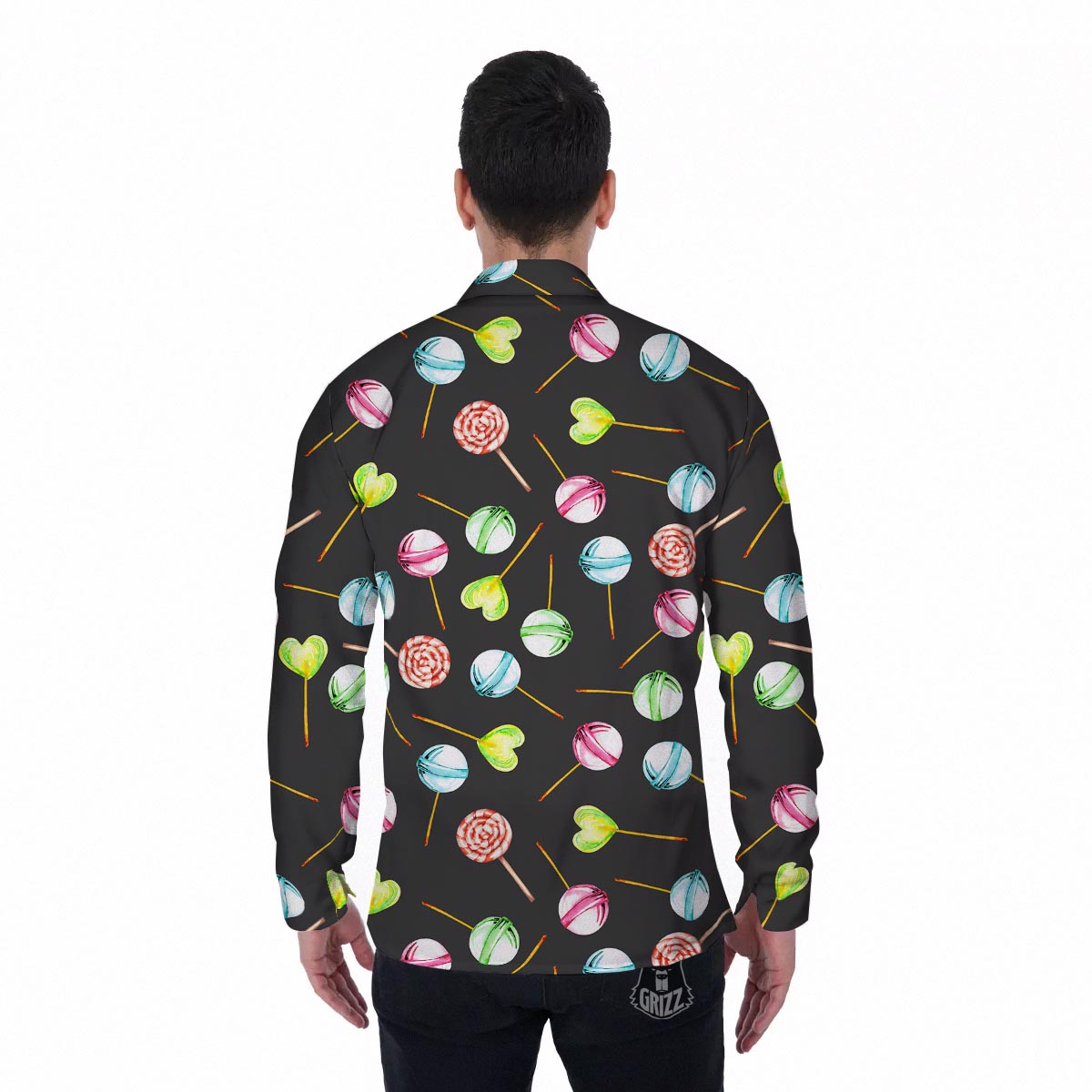 Candy Sweet Print Pattern Men's Long Sleeve Shirts-grizzshop