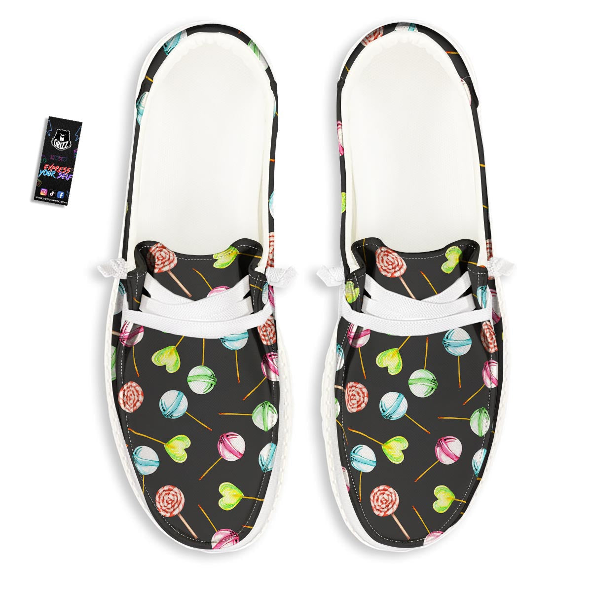 Candy Sweet Print Pattern White Loafers-grizzshop