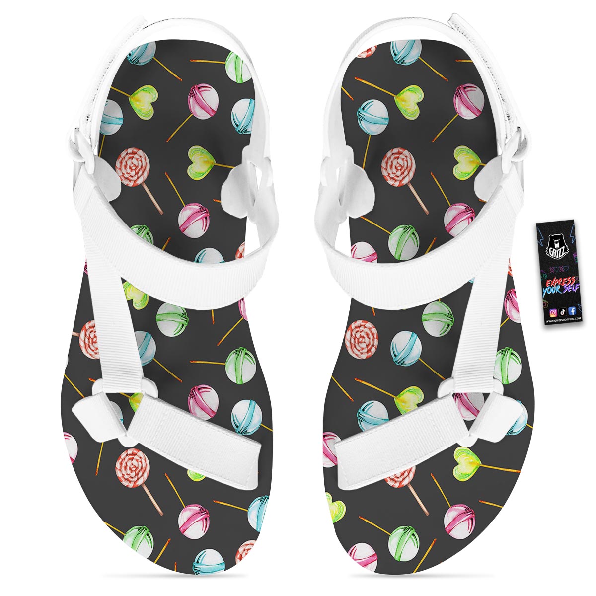 Candy Sweet Print Pattern White Open Toe Sandals-grizzshop
