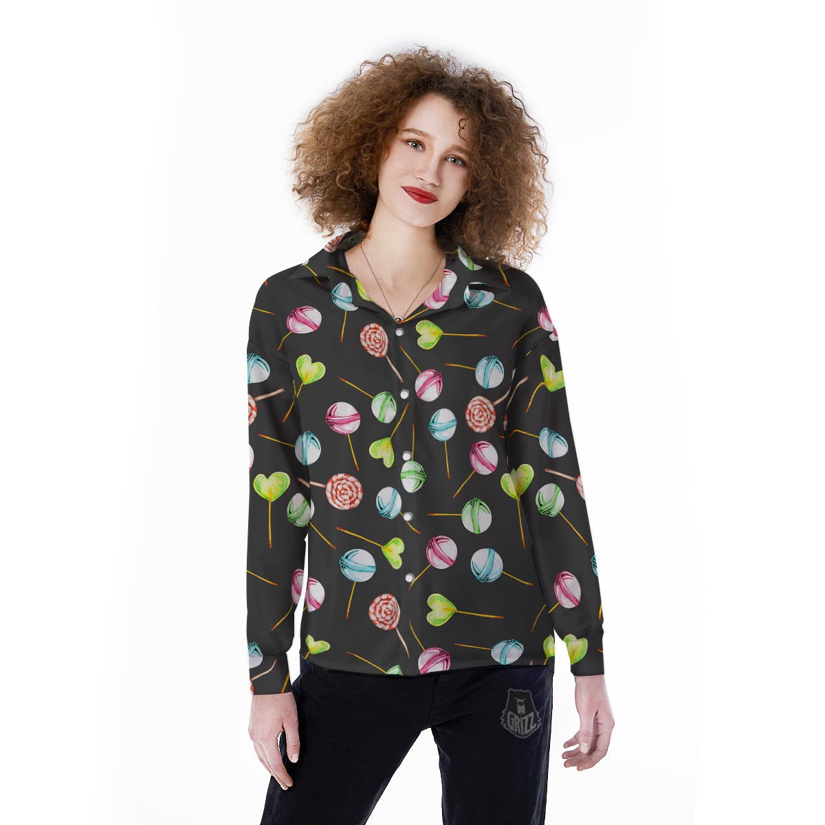 Candy Sweet Print Pattern Women's Long Sleeve Shirts-grizzshop