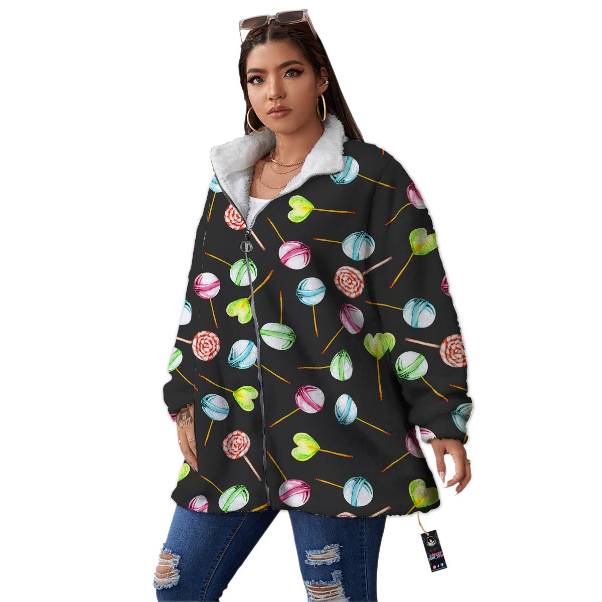 Candy Sweet Print Pattern Women's Sherpa Jacket-grizzshop