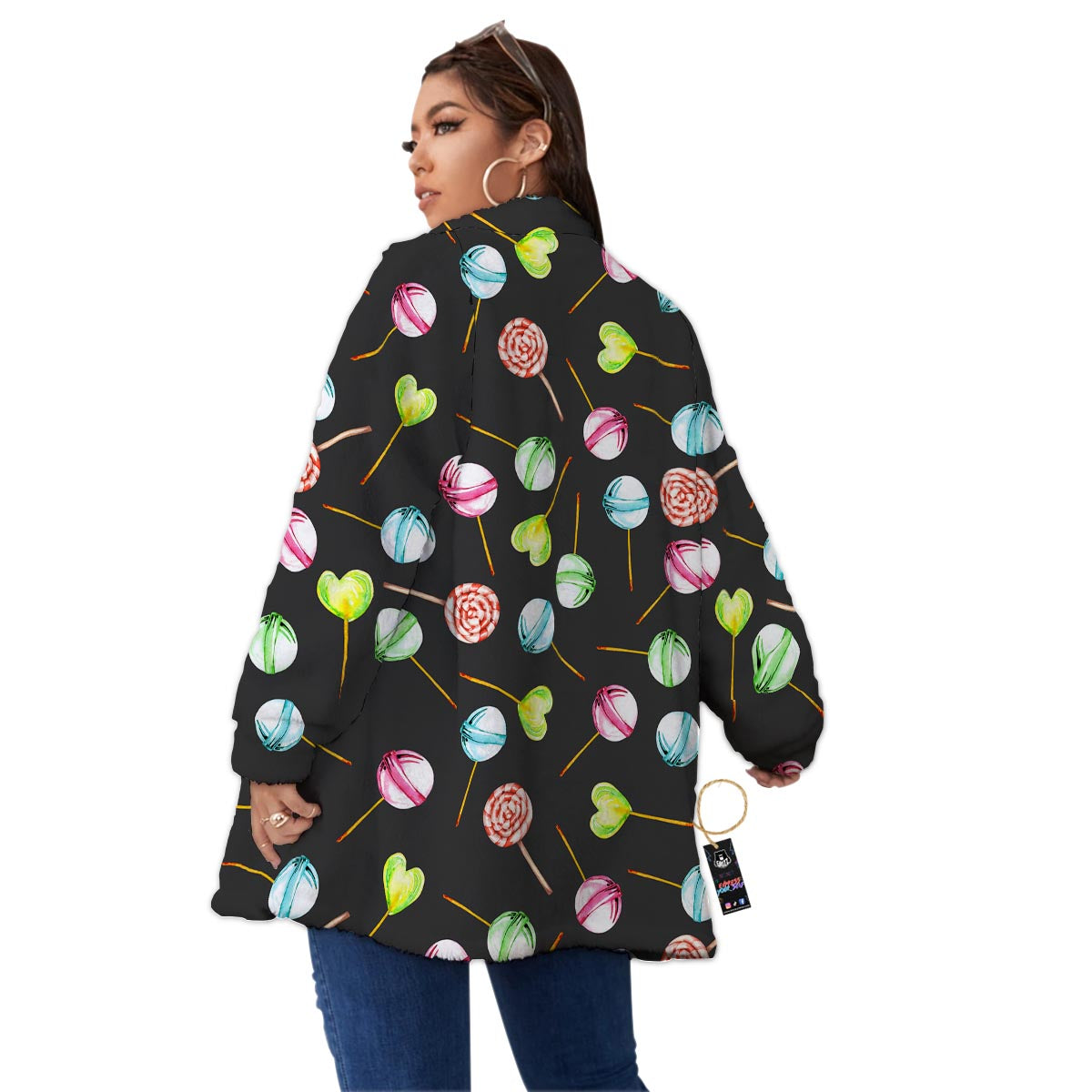 Candy Sweet Print Pattern Women's Sherpa Jacket-grizzshop