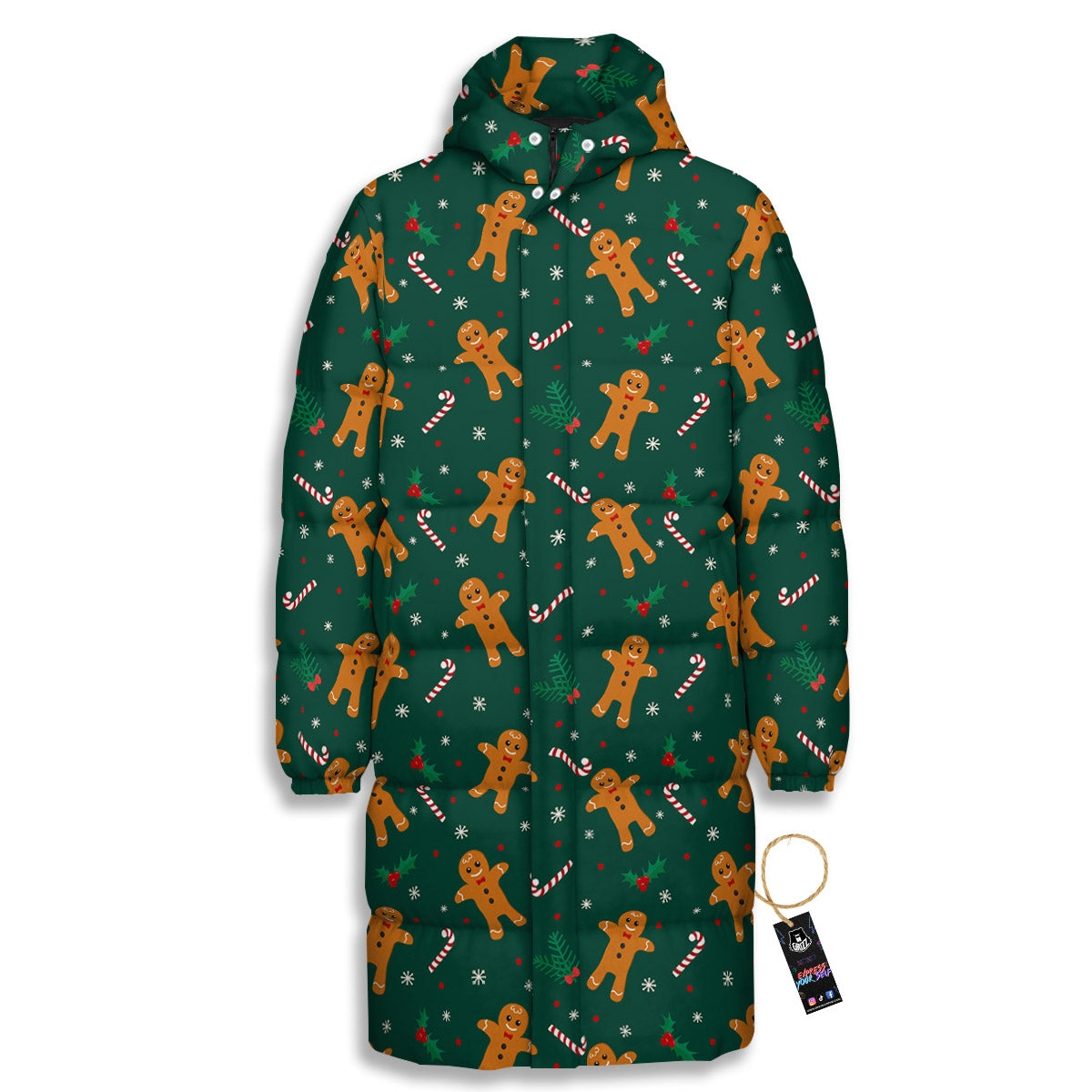 Candy And Christmas Cookie Print Pattern Long Down Jacket