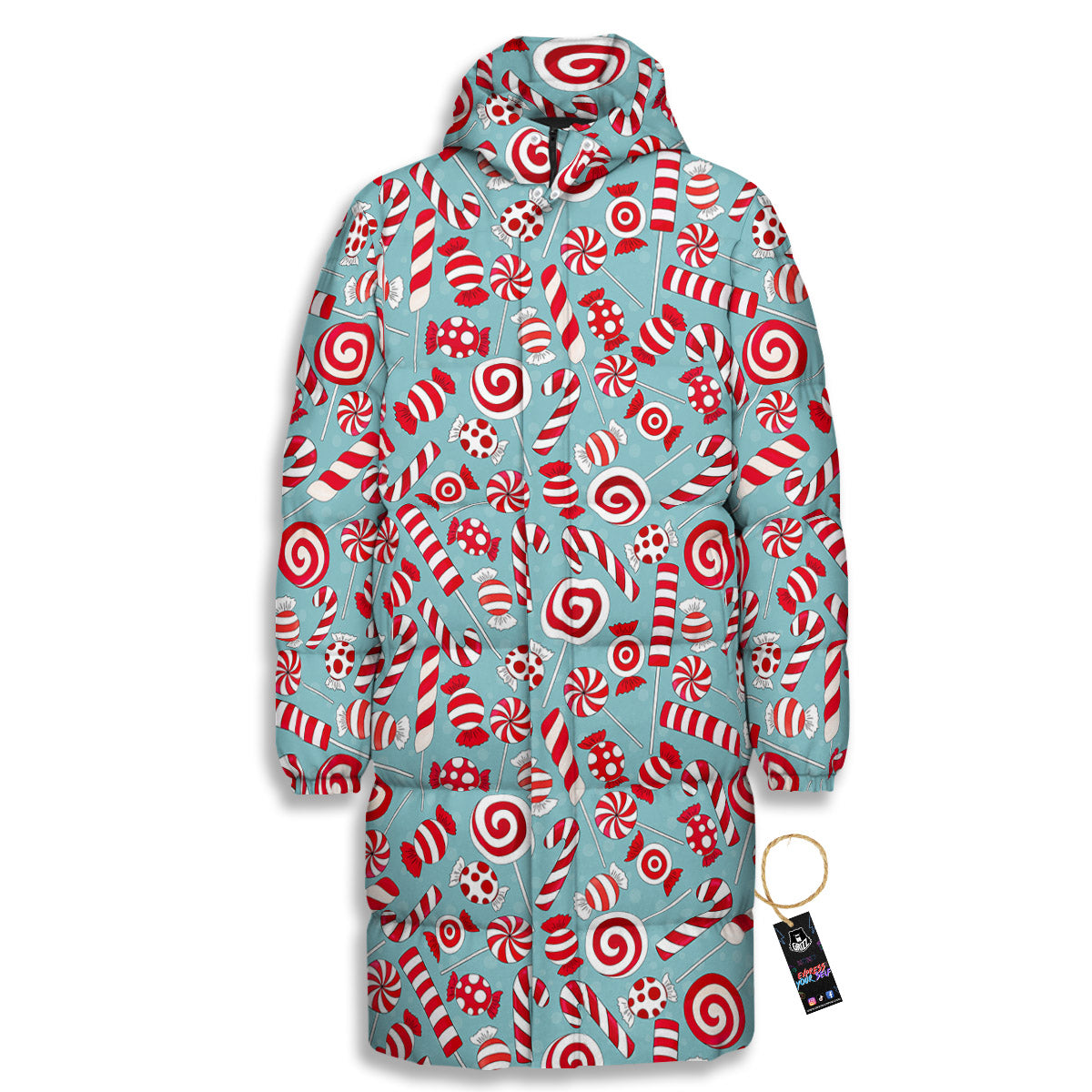 Candy Cane Christmas Print Pattern Long Down Jacket