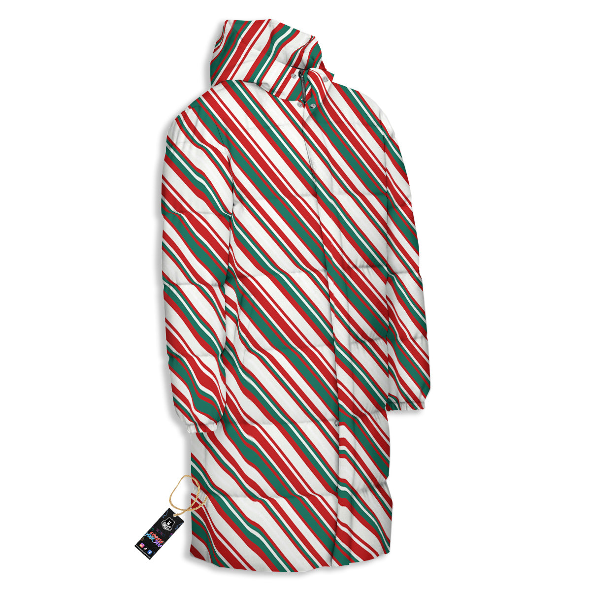 Candy Cane Stripe Christmas Print Long Down Jacket