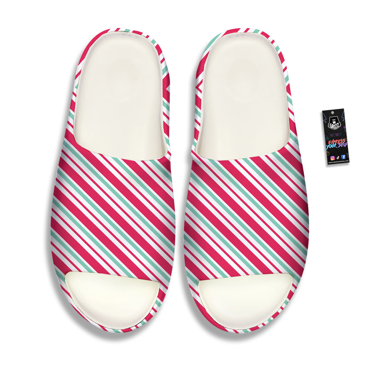 Candy Cane Striped Christmas Print Sandals-grizzshop